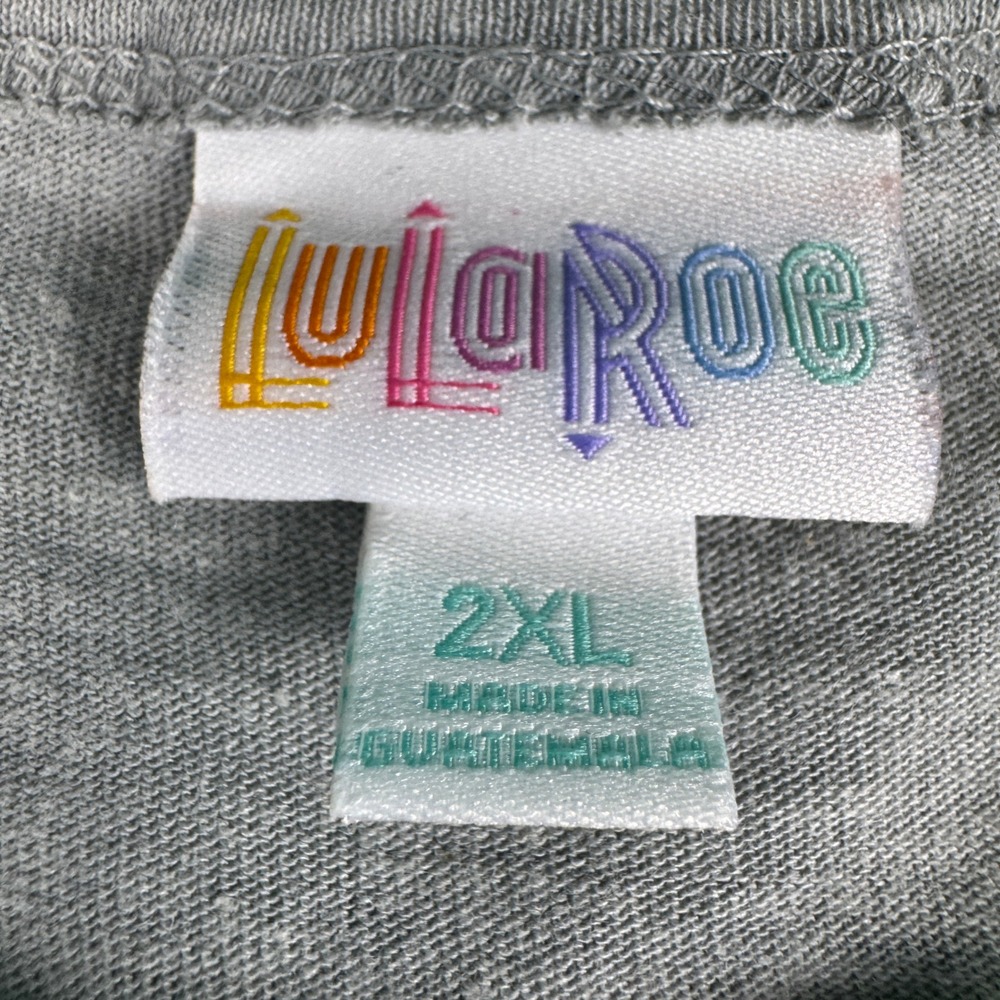 LuLaRoe Randy 2XL Gray Raglan Baseball Tee Multi-Color Geometric Pattern NWT - Picture 3 of 12